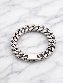 1pc Fashionable & Bold 13mm Wide Stainless Steel Miami Curb Chain Bracelet, Men's Birthday Gift - Silver - View 1