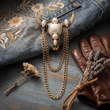 Vintage Western Style Bull Head Shirt Pin Glass Rhinestone Brooch For Jacket, Bag Accessories Or Silk Scarf Pin. - Bull Head - View 27