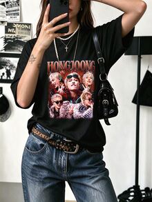 HongjoongATEEZ Oversized Graphic T-Shirt, Concert & Meet Outfit, Retro K-PopStyle - Black - View 11