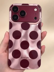 Shiny Sequin Polka Dot Asymmetrical Water Ripple Glossy IMD Phone Case, Compatible With IPhone 18 Pro Max 18 Pro 17 Pro Max 17 Pro 16 Pro Max 15 Pro Max 14 Pro Max 13 Pro Max 16 15 14 Plus 13 12 Pro 11, Cute Pink Glossy Soft Shell, Fashion Y2K Girl Gift - Burgundy Polka Dots - View 2