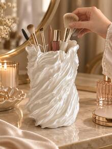 1pc Glossy Wavy Toothbrush Holder, Decorative Bathroom Countertop Storage Cup, Can Hold Toothbrush, Toothpaste, Razor And Daily Toiletries, Fashion Bathroom Sink Storage Container, Suitable For Vanity Decor And Bathroom Organization, Women's Gift - Multicolor - View 6