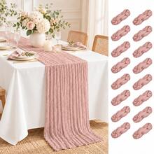 10 Pack Dusty Pink Cheesecloth Table Runner, Boho Rustic Crinkle Gauze Table Runners, Semi Sheer Cheese Cloth Table Decor For Wedding Reception, Bridal Shower, Baby Shower, Birthday Party, Anniversary, Christmas, Farmhouse Dining Table And Home Decor - Grey Pink - View 19