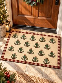 1pc Green Cactus Doormat, Farmhouse Cactus Pattern Flannel Floor Mat For Front Door Entryway Kitchen, Home Decor - Multicolor - View 3