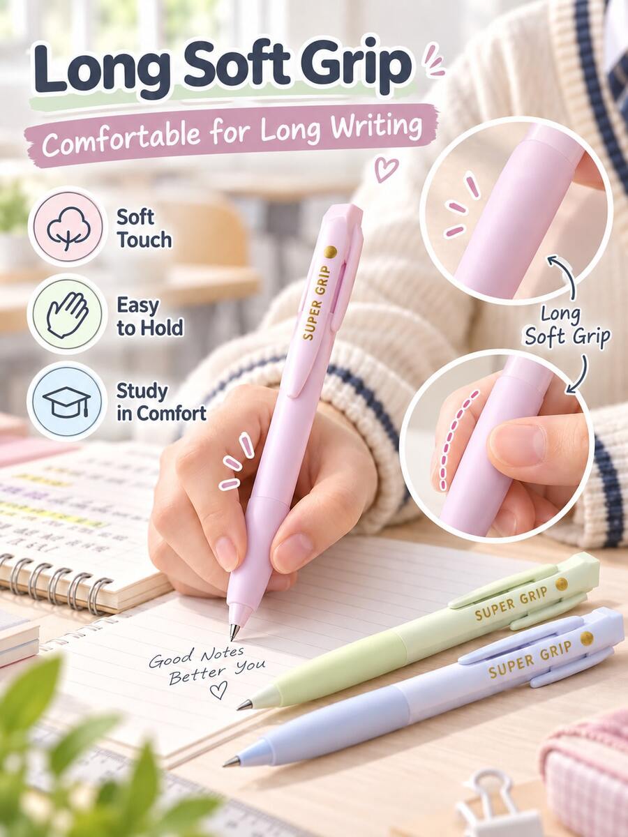 5pcs/Set Retractable Gel Pens, 0.5mm Black Ink Quick-Drying, Morandi Color Barrel With Comfortable Grip, Suitable For Students, Exam Preparation, School Supplies And Back To School Season Smooth Writing - Multiple Options Available - View 1