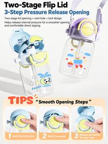 Portable Strap Water Bottle Kindergarten Cup Children's Dual-Drinking Cartoon Straw Cup - Multicolor - View 7