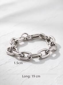 1pc Cool And Simple Metal Style Fashionable Stainless Steel Wide O Chain Bracelet For Men's Party Decoration - Silver - View 6