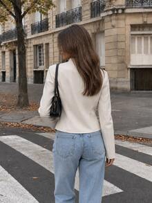 Elegant Women's White Long Sleeve Jacket, Suitable For Autumn/Winter, Perfect For Evening Dates, Daily Commute And Street Activities - Apricot Color - View 3