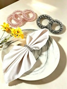 6pcs/1pc Rhinestone Beaded Napkin Rings, Sparkling Crystal Napkin Rings, Elegant Tabletop Decor Accessories, Suitable For Wedding Banquet, Dinner Party, Holiday, Restaurant And Home Table Setting Decoration - Grey - View 10