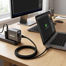 240W USB-C 轉 USB-C 快充線，尼龍編織充電線（1m/2m，6色可選），相容 iPhone 15 及 - 紅色 - 查看 3
