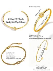VceTd 4PCS Elegant Style Geometric/Knot Decorated Women's Bracelet Set With Basic Chain Bracelet, Stainless Steel Jewelry Suitable For Date Wear - Yellow Gold - View 10