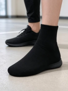 1/5/10 Pairs Comfortable Breathable Solid Color Sports Casual Men's Mid-Calf Socks - Black - View 4