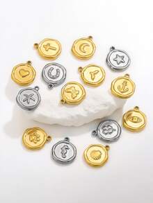 Stainless Steel 18K Gold Plated Embossed Multi‑Pattern Disc Pendants,Tarnish Resistant Waterproof DIY Jewelry Making Charms For Bracelets Necklaces - Multiple Styles - View 1