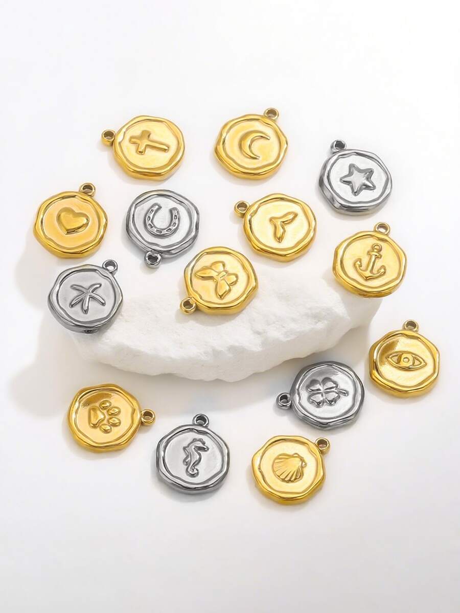 Stainless Steel 18K Gold Plated Embossed Multi‑Pattern Disc Pendants,Tarnish Resistant Waterproof DIY Jewelry Making Charms For Bracelets Necklaces - Multiple Styles - View 1
