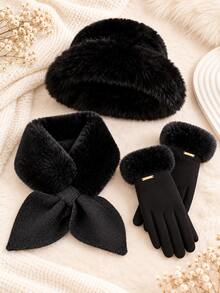 3pcs Women's Winter Hat, Scarf And Gloves Set, Warm And Comfortable Cold Weather Accessories, Suitable For Daily Wear, Commuting, Outdoor, Travel, Christmas Gift For Her - Multicolor - View 3