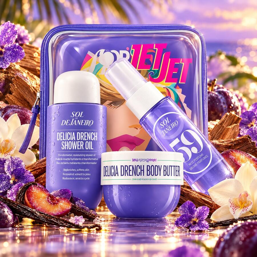 SOL DE JANEIRO Delícia Drench Mini Jet Set – Travel Size Moisturizing Body Set, 3 Products - Sweet - View 1