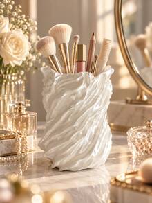 1pc Glossy Wavy Toothbrush Holder, Decorative Bathroom Countertop Storage Cup, Can Hold Toothbrush, Toothpaste, Razor And Daily Toiletries, Fashion Bathroom Sink Storage Container, Suitable For Vanity Decor And Bathroom Organization, Women's Gift - Multicolor - View 4