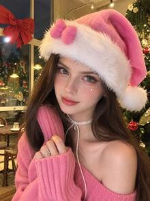 Women'S Pink Bow Christmas Hat, Cute Pink Princess Christmas Decor Hat I Perfect For Halloween I Christmas - Pink - View 1