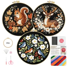 15*15cm/5.9*5.9in 20*20cm/7.9*7.9in,Forest Animals Embroidery Kit, DIY Handmade Embroidery Set For Adult Beginners, Home Gift, Women's Sewing Gift, Including User Manual, Printed Pattern Fabric, Embroidery Frame, Needle And Thread. - Forest Animals - View 7