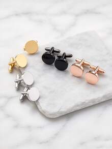 1pair Basic & Chic Minimalist Stainless Steel Gold Plated Round Cufflinks For Men, Valentine's Day Gift,Mom,Mother,Mother's Day,Gift - Round - View 5