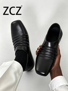 ZCZ Men's Wrinkled Square Toe Slip-On Loafers, Flat Heel Casual Shoes - Black - View 8