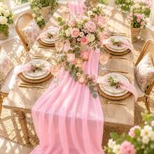 3Pcs Light Pink Cheesecloth Table Runner, Sheer Gauze Draping Fabric, Lightweight Boho Rustic Table Runner For Wedding Arch, Banquet Table, Bridal Shower, Baby Shower, Birthday Party, Wedding Reception, Photography Backdrop, Chair Decor & Home Decor - Multicolor - View 4
