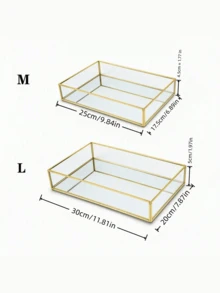 1pc Nordic Luxury Rectangular Transparent Glass Jewelry Tray, Gold Metal Frame, Transparent Glass Sides And Mirrored Base, Multi-Functional Storage For Jewelry, Perfume, Cosmetics, Makeup Brushes, Lipstick, Glasses And Home Decor - Multicolor - View 16