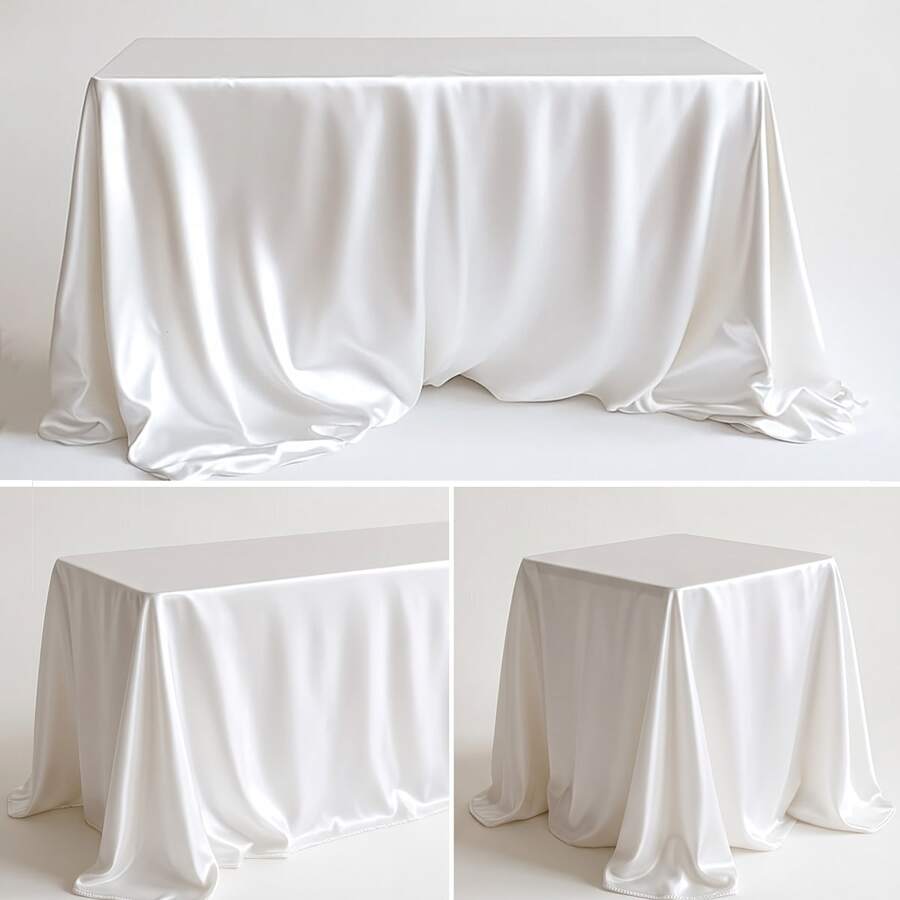 1pc White Satin Tablecloth, Wrinkle & Stain Resistant, Washable - Suitable For Home, Wedding, Party, Cafe, Picnic, Rectangular Shape, Multiple Sizes Available, Aesthetic Home