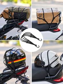 2pcs Adjustable Elastic Bungee Straps With Hooks, Heavy Duty Multi-Strand Luggage Tie Down Ropes, Stretchable Cargo & Helmet Securing Bands For Motorcycle, Bicycle, Scooter, Travel Bags And Backpacks - A - View 5