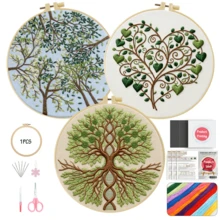 مجموعة التطريز 15x15 سم/5.9 بوصة أو 20x20 سم/7.9 بوصة مجموعة DIY مع نمط الأشجار الخضراء. للمبتدئين البالغين. تشمل القماش والتعليمات والحلقة والإبر والخيوط. هدية رائعة للأصدقاء/العائلة. ديكور فني للمنزل أو المكتب. - أشجار خضراء - مشاهدة 4