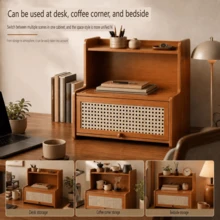 Desktop Storage Cabinet With Rattan‑Pattern Flip Door, Countertop Display Organizer Shelf For Coffee Bar, Kitchen Tabletop Sundries Storage Cabinet - View 6