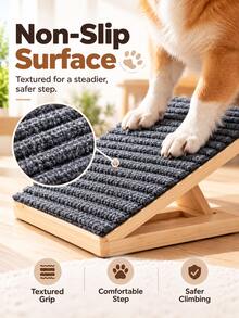 Adjustable Wooden Small Dog And Senior Dog Ramp, Foldable Indoor Pet Ramp With Height-Adjustable Triangular Support And Non-Slip Carpet, No Assembly Required - Multicolor - View 8