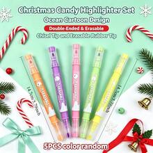 5pcs Soft Cute Ocean Cartoon Dual-Tip Fluorescent Pens, Random Body Color, Erasable Bottom Tip, Instant Erase, No Need To Carry Extra Eraser, Portable All-In-One Design - A - View 2