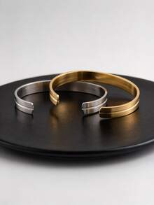 1 Pc Stainless Steel Matte Geometric Ellipse Bangle Bracelet, Daily Wear - Multicolor - View 5