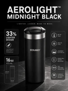 Insulated Travel Mug, Lightweight 18/8 Stainless Steel Leak-Proof Flip Lid, Cup Holder Compatible - Below 0.5L - View 2