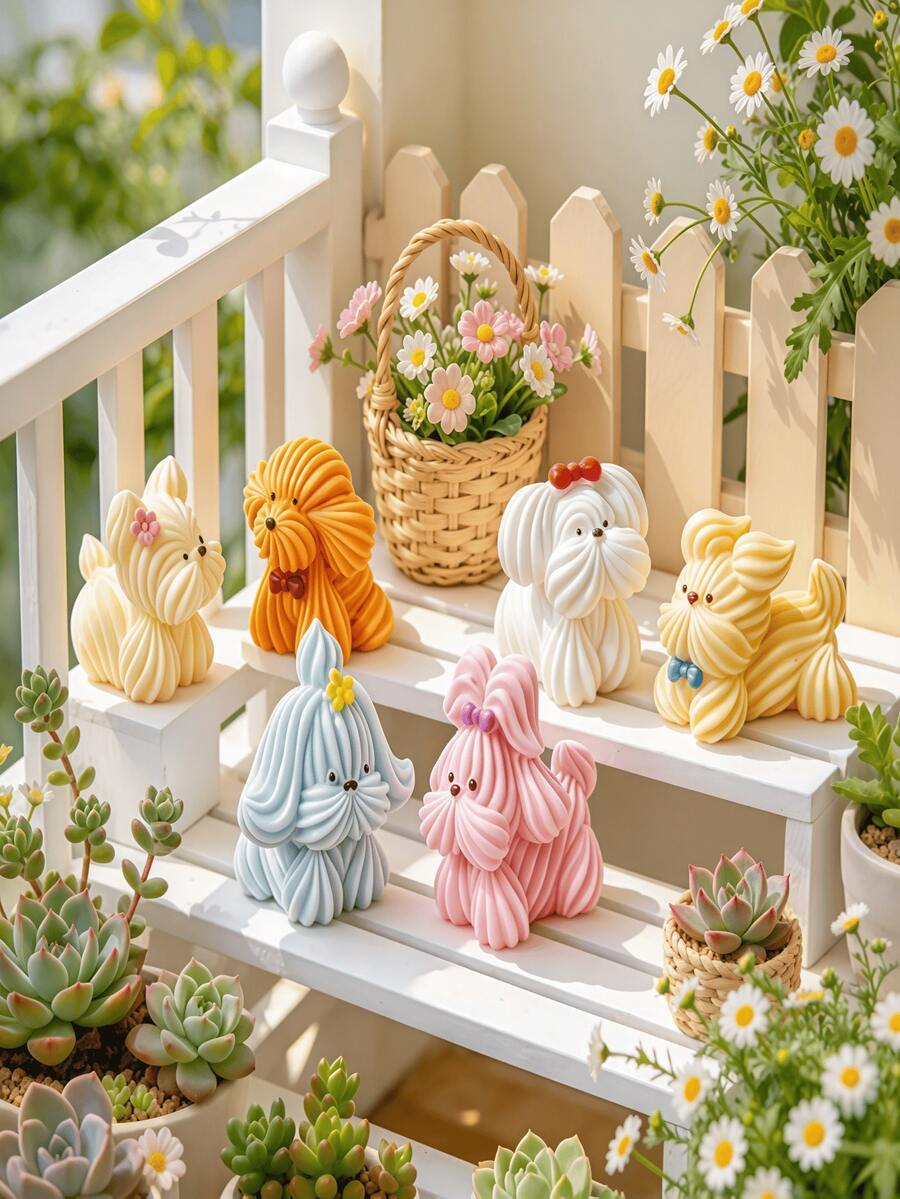 5pcs Resin Miniature Dog Figurines, 6 Styles Total. Mini Dog Micro Landscape Decor Accessories, Exquisite Animal Sculptures, Suitable For Home, Office, Kitchen Desktop Display, And Party Scene Decoration - Multiple Styles - View 1