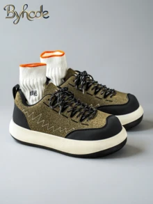Byhode Men's Derby Shoes CLEANFIT Big Toe Chunky Sneakers Casual Thick Sole Invisible Height Increase 7CM Versatile Cross-Border Wide Toe Work Shoes, Comfortable Outdoor Anti-Slip Casual Shoes - Army Green - View 1