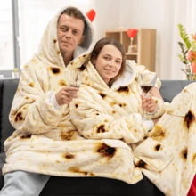 Thickened Hoodie Blanket Slouchy Blanket Pullover Autumn/Winter New Home Wear Printed Flannel Blanket, Yellow, Extra Thick - Yellow - View 2