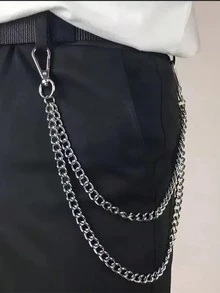 1件極簡時尚男士牛仔褲鏈條，龐克嘻哈腰鏈，女款 - 銀色 - 查看 3