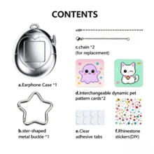 Apple Earphone Protective Case, 2 Interchangeable Pattern Cards (Little Ghost + Little Cat), 3D Lenticular Mirror Metal Shell, Pearl Hanging Chain, Anti-Drop, DIY Rhinestone Sticker, VibeShell Tech, Halloween Customized Edition - View 13