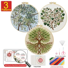 مجموعة التطريز 15x15 سم/5.9 بوصة أو 20x20 سم/7.9 بوصة مجموعة DIY مع نمط الأشجار الخضراء. للمبتدئين البالغين. تشمل القماش والتعليمات والحلقة والإبر والخيوط. هدية رائعة للأصدقاء/العائلة. ديكور فني للمنزل أو المكتب. - أشجار خضراء - مشاهدة 16