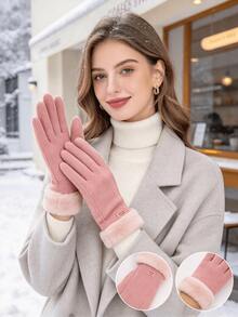 1 Pair Women's Winter Windproof Warm Full Finger Touchscreen Gloves ...