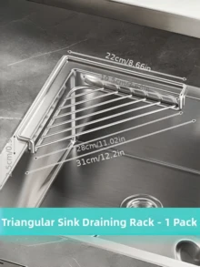 1/2pcs Corner Sink Storage Rack, Kitchen Sink Strainer, Kitchen Accessories, Triangle Kitchen Sponge Holder, Space-Saving, Stainless Steel Material, Waterproof And Rust-Proof, Suitable For Dish Soap, Brushes, Drain Rack And Countertop, Applicable For Kitchen, Restaurant And Home - A - View 5