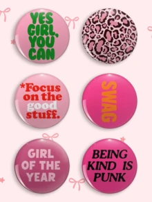 1pc/6pcs 4.4cm Y2K Pink Fun Pattern Button Badge,Inspirational Slogan & Pink Leopard,Bag Charm Clothing Accessory,Fun Gift For Friends, Family, Teachers And Classmates,Perfect For Halloween And Christmas - Multicolor - View 9