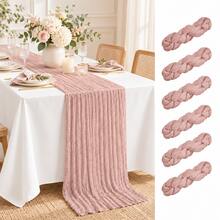 10 Pack Dusty Pink Cheesecloth Table Runner, Boho Rustic Crinkle Gauze Table Runners, Semi Sheer Cheese Cloth Table Decor For Wedding Reception, Bridal Shower, Baby Shower, Birthday Party, Anniversary, Christmas, Farmhouse Dining Table And Home Decor - Grey Pink - View 20