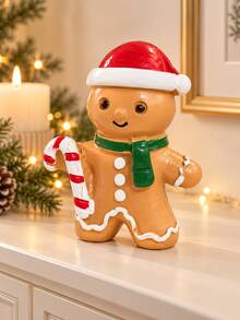 Christmas Gingerbread Man Decoration - Cute Holiday Tabletop Ornament With Candy Cane Details; Suitable For Living Room, Fireplace Mantel, Shelf, Entryway, Party Display And Holiday Gift Decoration Winter Home Decor - Multicolor - View 3