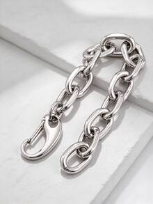 1pc Cool And Simple Metal Style Fashionable Stainless Steel Wide O Chain Bracelet For Men's Party Decoration - Silver - View 3