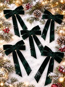 12/6/1pc Deep Green Velvet Bow Christmas Tree Decoration, 5" X 10", Suitable For Christmas Tree, Home, Room, Birthday Party, Front Door, Wedding And Other Holiday Decor, Christmas Wreath Bow, Rustic Craft Gift Bow, Velvet Ribbon Bow, Suitable For Christmas Home Wreath Decoration, Holiday Wedding Indoor And Outdoor Decoration, Christmas Decoration - Dark Green - View 6
