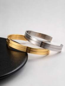 1 Pc Stainless Steel Matte Geometric Ellipse Bangle Bracelet, Daily Wear - Multicolor - View 8