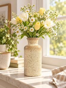 Modern Farmhouse Style Decorative Vase, Beige Textured Flower Stand, Suitable For Dried Flowers, Reed Grass And Artificial Flower Stems, Minimalist Bohemian Decor, Suitable For Coffee Table, Fireplace Mantel, Bookshelf, Dining Table, Entryway, Bedroom And Office - Multiple Styles - View 8