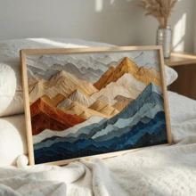 1pc 2D Textured Canvas Art With Mountain Landscape Theme, Suitable For Minimalist Bohemian Style Living Room Wall Decor (Optional Frame) - A - View 3